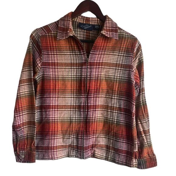 Giselle‎ Apparel Shacket Women S Orange Plaid Full Front Zip Cabincore Cowgirl - Picture 1 of 13